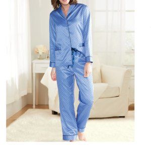 Appleseed's Brushed-Back Satin Shawl Collar pajamas, Women's size Medium